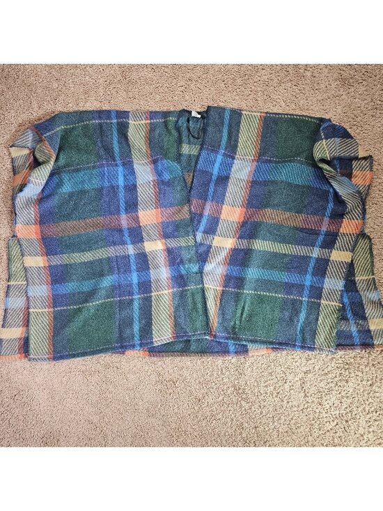 CJ Banks Tops - CJ Banks Open Front Shawl Wrap Womens 41x29 Plaid Green Blue Poncho